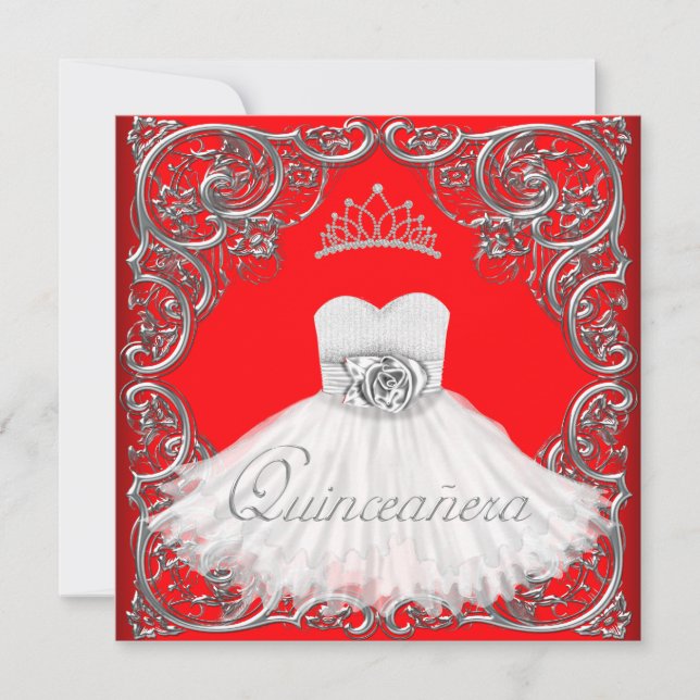Eleganta silver röda Quinceañera-inbjudningar Inbjudningar (Framsida)