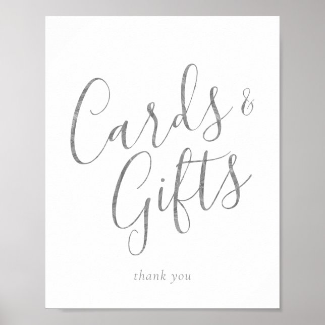 Eleganta silverkaligrafikort och gåvotschild poster (Framsidan)