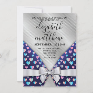 Eleganta silverlinjer Inbjudan Bow och Heart Spec
