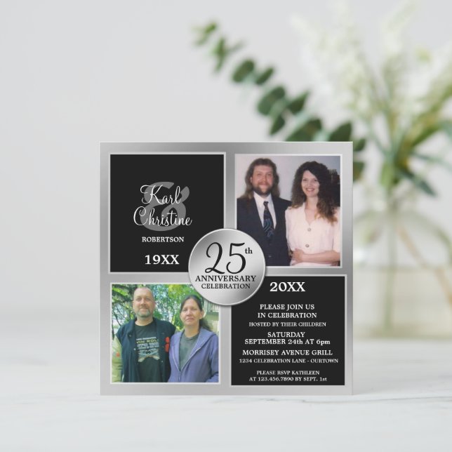Eleganta silverne 25-årsjubileums-inbjudningar inbjudningar (Stående Fram)