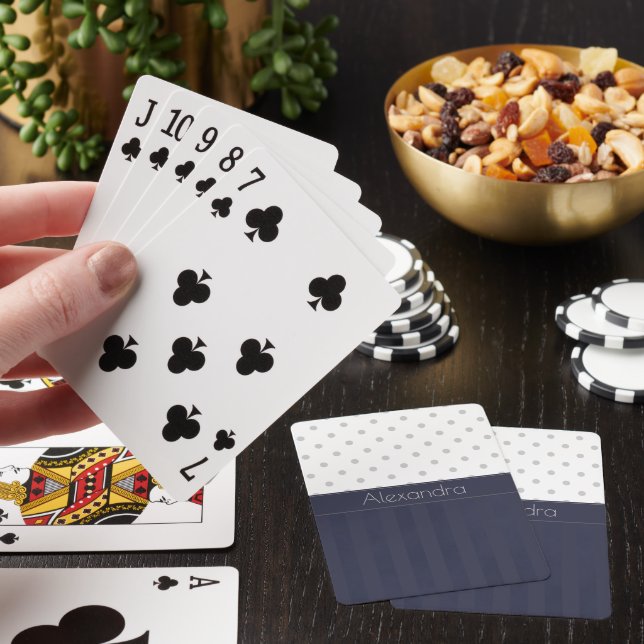 . Eleganta silverprickar och blå-ränder Casinokort (På plats)
