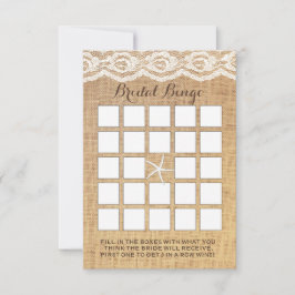 Eleganta sjöstjärna spets & burlap bröllop bingo k