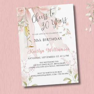 *Eleganta skål till 30 år Pink Bow Floral Inbjudningar