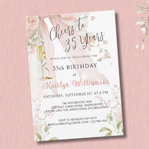 *Eleganta skål till 35 år Pink Bow Floral Inbjudningar