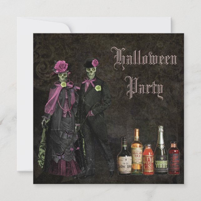 Eleganta skelett & gifthalloween fest inbjudningar (Framsida)