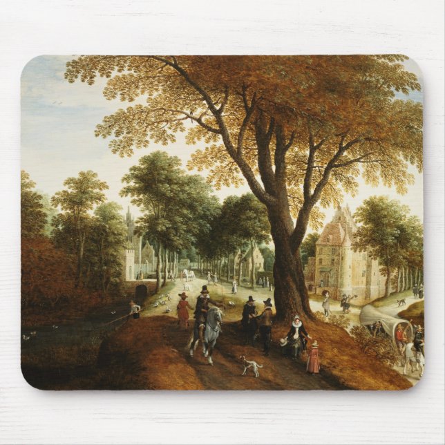 Eleganta skicklig ryttare och figurer på en väg musmatta (Framsidan)