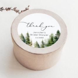 Eleganta skogstall bröllop tack runt klistermärke