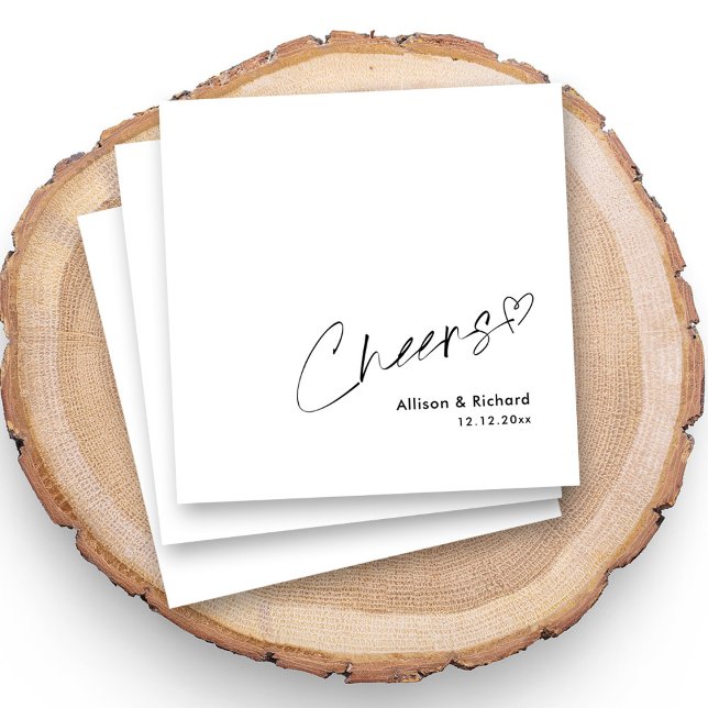 Eleganta skräddarsydda bröllopsservetter med namn pappersservett (Elegant Custom Cheers Wedding Napkins with Names & Date)