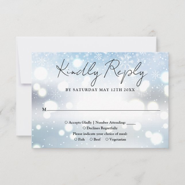 Eleganta Skript Snöflingor Vinter Hochzeit OSA Kort (Framsida)