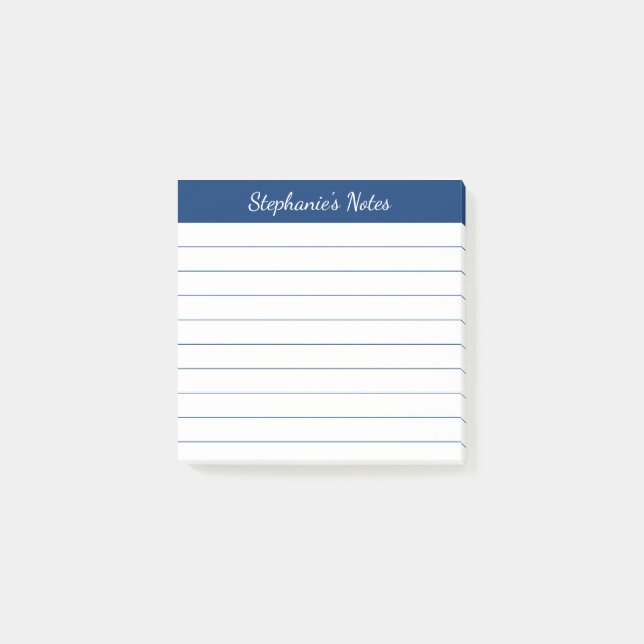 Eleganta skriptlappar Navyblå linjerade Post-it Block (Framsida)