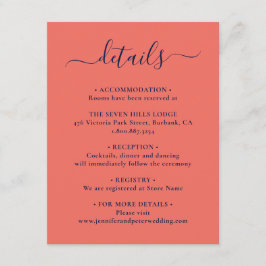 Eleganta skrivstil Marinblå och koralliga bröllops Tilläggskort