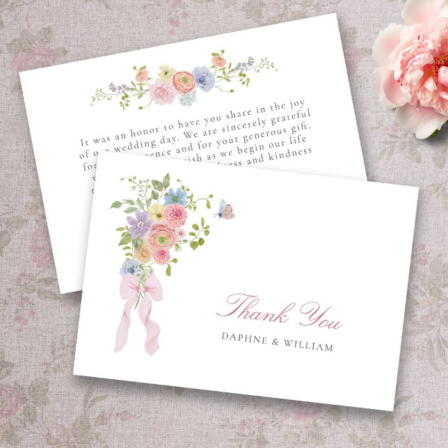 Eleganta slingor och vildblommor tack kort (Bows and Wildflowers Thank You Card
)