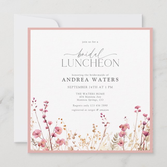 Eleganta Små Rosa Blommor Bröllops Lunch Inbjudningar (Framsida)