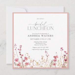 Eleganta Små Rosa Blommor Bröllops Lunch Inbjudningar