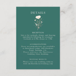 Eleganta smaragdgröna blommande bröllopsdetaljer tilläggskort