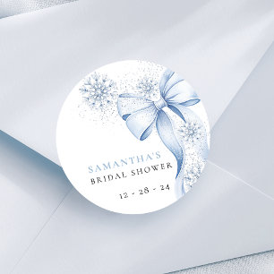 Eleganta snöflinga blåa band bröllopsdusch-dekaler runt klistermärke