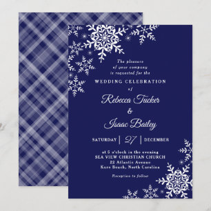 Eleganta snöflingor Plaid Navyblå Bröllop Inbjudningar