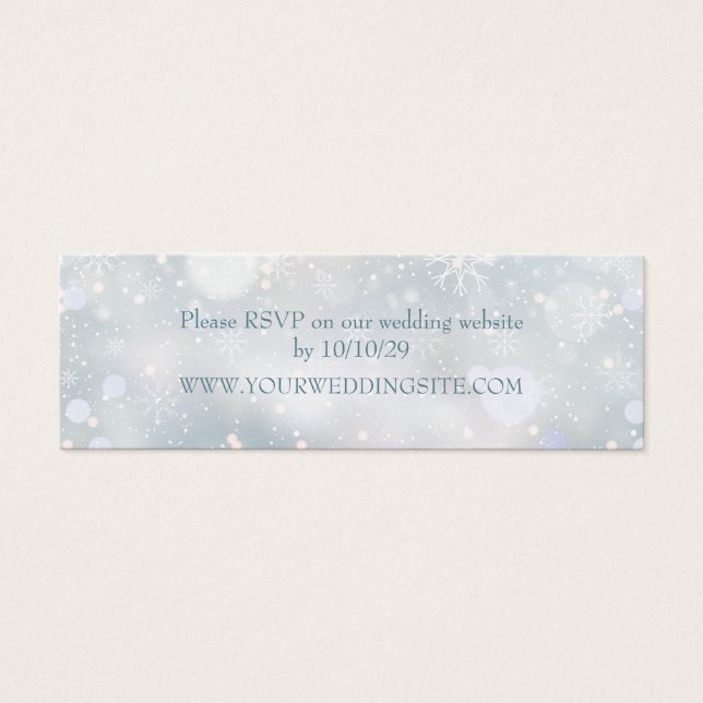 Eleganta snöflingor Vinterbröllop Webbplats RSVP Litet Visitkort (Framsidan)
