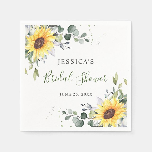 Eleganta solros eukalyptus blomster bröllopsdusch pappersservett (Framsidan)