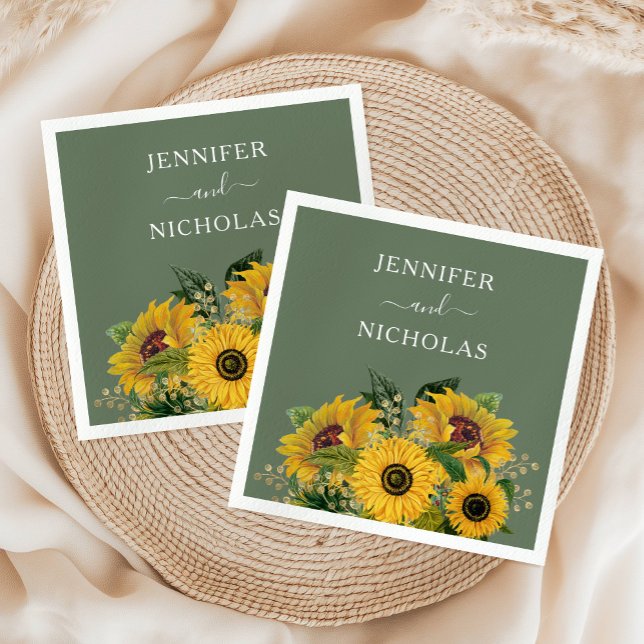 Eleganta solrosbröllop pappersservett (Elegant Floral Sunflowers Wedding Napkins)