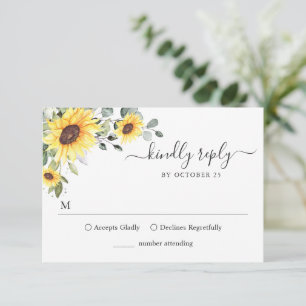 Eleganta solrosor Eucalyptus Blommig Bröllop RSVP  OSA Kort