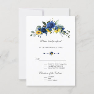 Eleganta solrosor Marinblå blommor blommar Bröllop OSA Kort