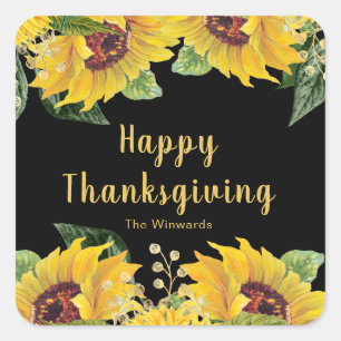 Eleganta solrosor och lövverk Thanksgiving-fest Fyrkantigt Klistermärke