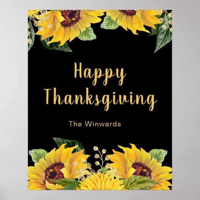 Eleganta solrosor och lövverk Thanksgiving-fest Poster (Framsidan)
