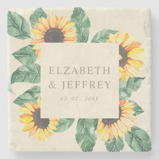 Eleganta solrosor Trädgård Blommig Bröllop Stenunderlägg (Framsidan)