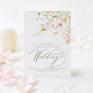 Eleganta sommarängs vilda blommor Boho bröllop Inbjudningar