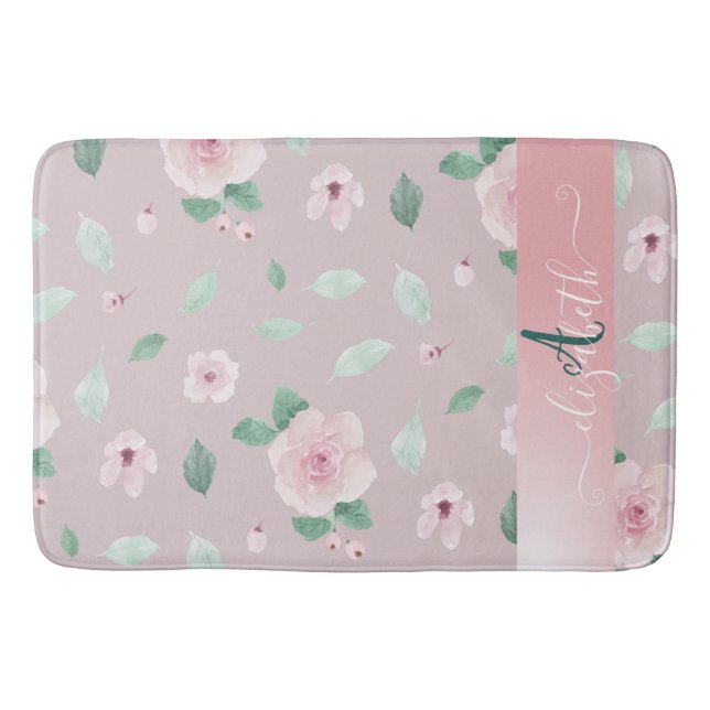 Eleganta Stilmässiga Akvarellblommor Monogram Badrumsmatta (Framsidan)