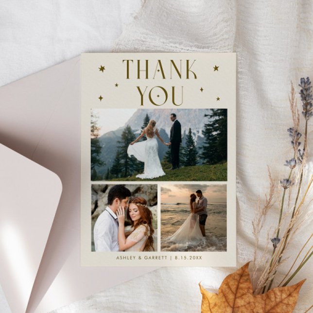 Eleganta Stjärnor Bröllop Multi Foto Kräm Tack Kort (Skapare uppladdad)