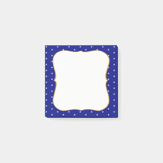 Eleganta stjärnor på kunglig blå post-it block (Framsida)
