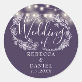 Eleganta strängljus Blommande lila bröllop Runt Klistermärke