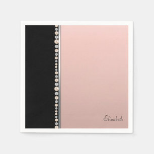 Eleganta Stylfulla Pärlor Diamanter Svart Rosa Pappersservett