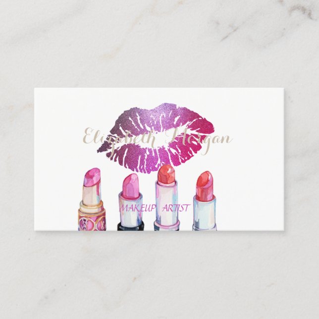 Eleganta Styliga Chic Läppstift, Glittrande Läppar Visitkort (Framsida)