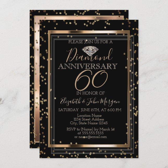 Eleganta Styliga Diamanter, Ram Bröllopsjubileum Inbjudningar (Fram/baksida)