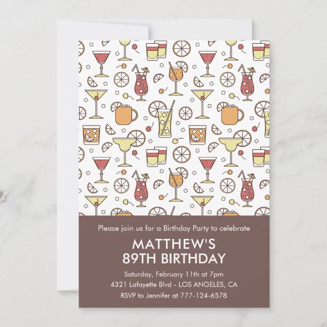 Eleganta Styliga Drycker Cocktail 89-årsdag Inbjudningar (Framsida)