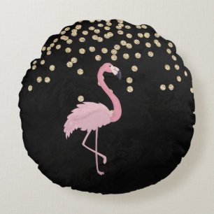 Eleganta Styliga Guld Diamanter Rosa Flamingos Rund Kudde
