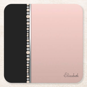 Eleganta Styliga Pärlor Svarta Rosa Underlägg Papper Kvadrat