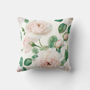 Eleganta Styliga Rosa Rosa Rosor Akvarell Blommig Kudde