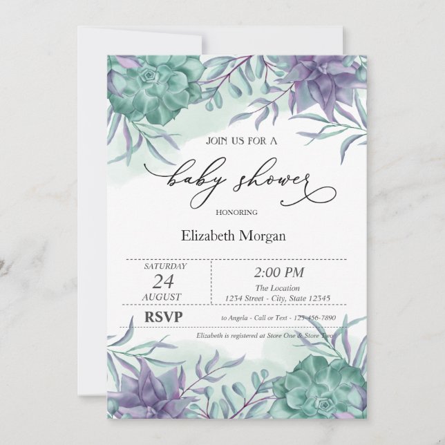Eleganta Sukkulenter Öken Baby Shower Inbjudningar (Framsida)