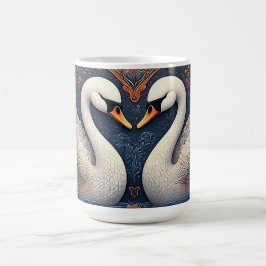 Eleganta svanar genom utsmyckade blommönster kaffemugg