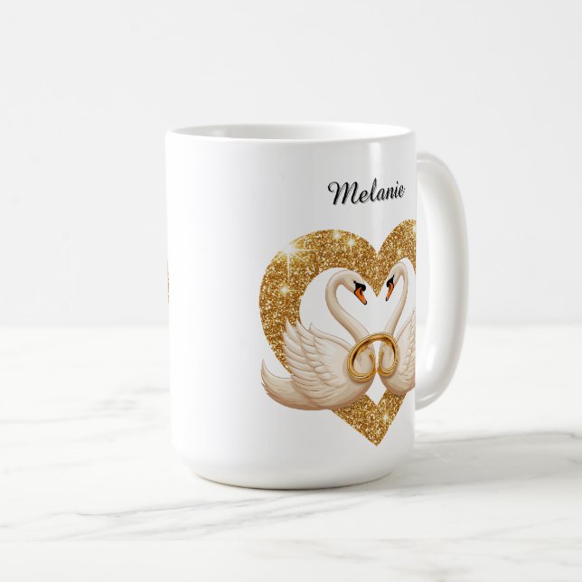 Eleganta svanar med gyllene ringar kaffemugg (Framsida höger)