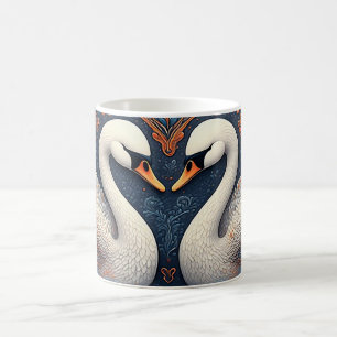 Eleganta svanar vid utsmyckade blommönster kaffemugg
