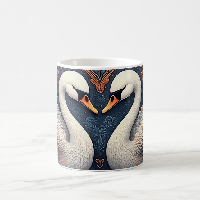 Eleganta svanar vid utsmyckade blommönster kaffemugg (Center)