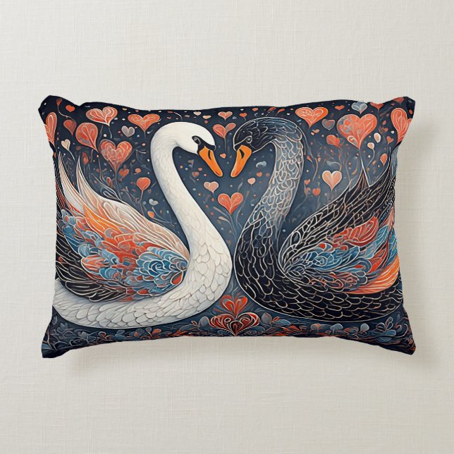 Eleganta svanar vid utsmyckade blommönster prydnadskudde (Framsidan)