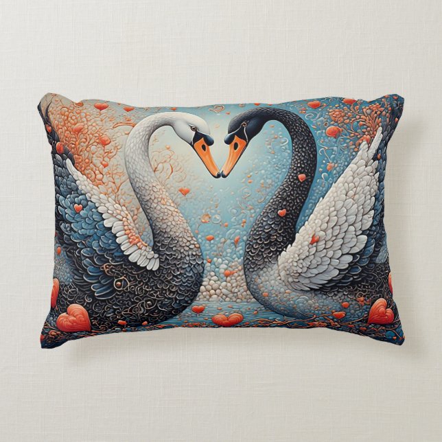 Eleganta svanar vid utsmyckade blommönster prydnadskudde (Framsidan)