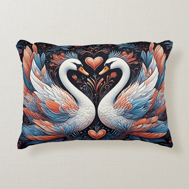 Eleganta svanar vid utsmyckade blommönster prydnadskudde (Framsidan)