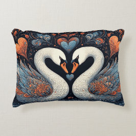 Eleganta svanar vid utsmyckade blommönster prydnadskudde